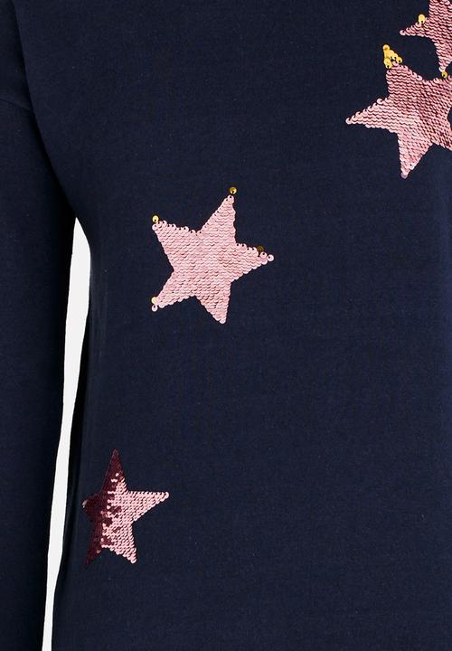 Name It - Girls Sequin Star Sweater Dark Blue