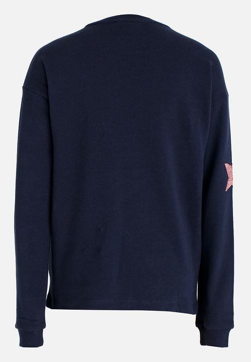 Name It - Girls Sequin Star Sweater Dark Blue