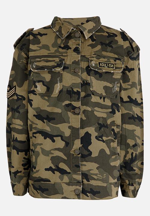 Name It - Girls Oversize Camo Jacket Khaki Green