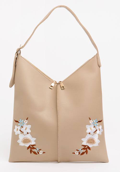STYLE REPUBLIC - Embroidered Shoulder Bag Beige