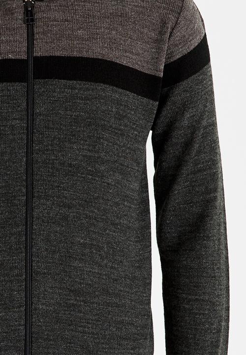 Rebel Republic - Zip Through Long Sleeve Hoodie Cardigan Charcoal