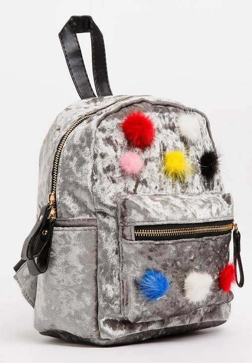 Pop Candy - Pom Pom Detailed Backpack Silver