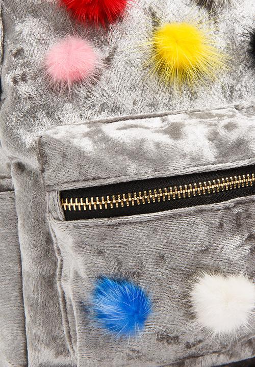 Pop Candy - Pom Pom Detailed Backpack Silver