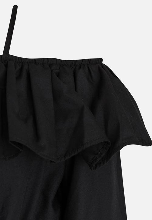 Rebel Republic - Bardot Flounce Cropped Blouse Black