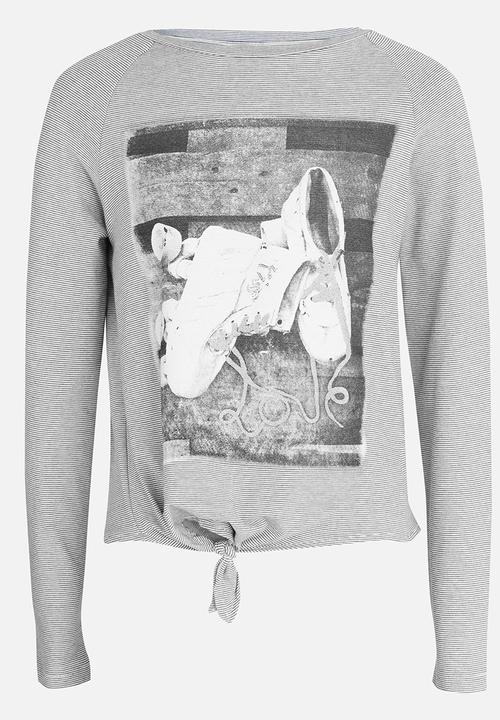 Name It - Girls Printed Front Tie Tee Grey
