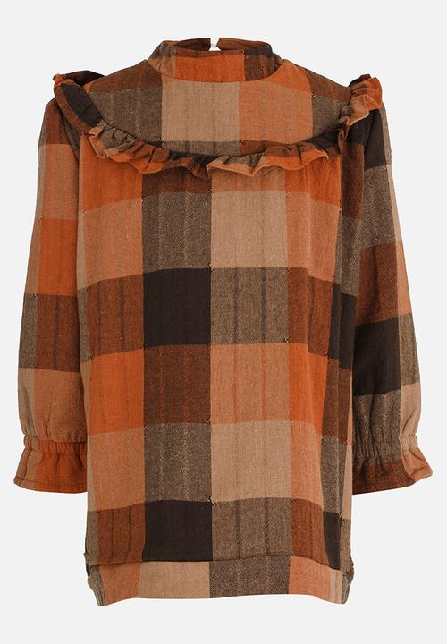Pop Candy - Girls Printed  Check  Dress Brown