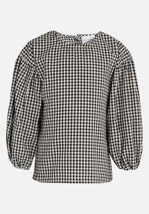 Pop Candy - Long sleeve check top - black & white