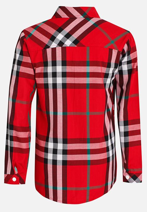 Pop Candy - Check long sleeve shirt - red, white & black 