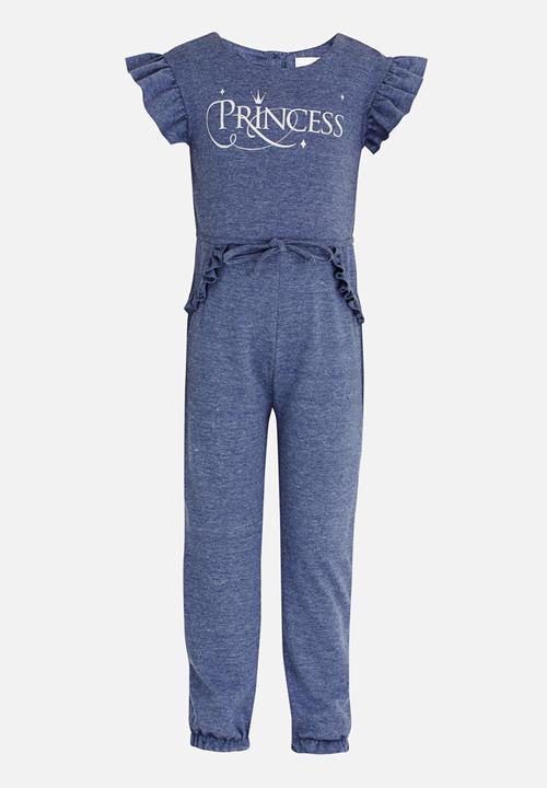 See-Saw - Fleece Jumpsuit with Ruffle Detail Mid Blue