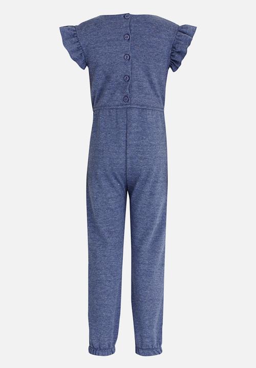 See-Saw - Fleece Jumpsuit with Ruffle Detail Mid Blue
