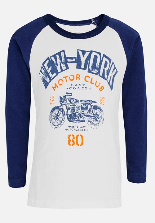 Pop Candy - Boys printed long sleeve tee - white & blue