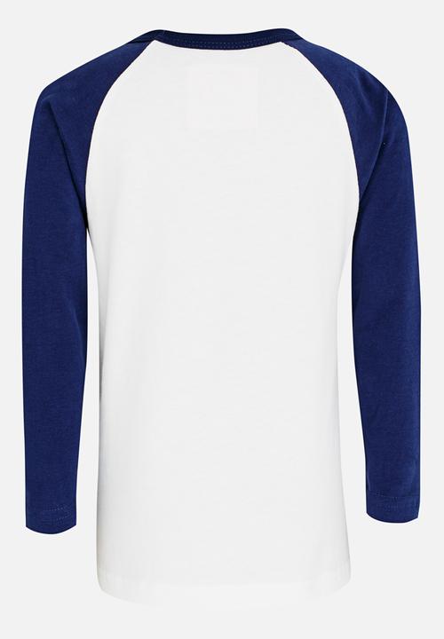 Pop Candy - Boys printed long sleeve tee - white & blue