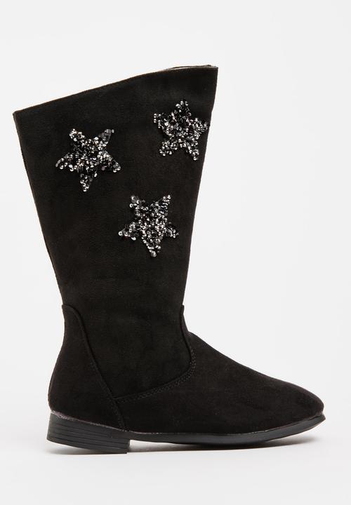 Pop Candy - Girls Star Embellished Boot Black