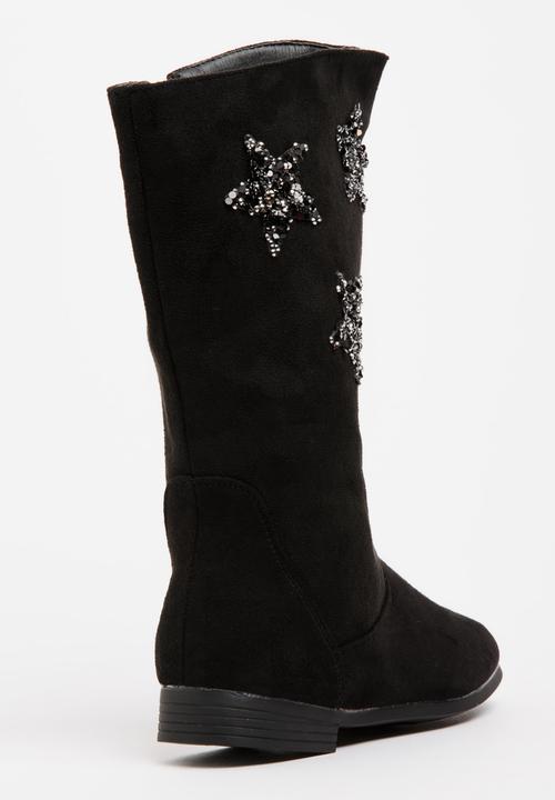 Pop Candy - Girls Star Embellished Boot Black