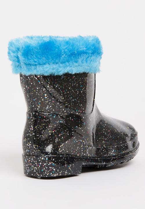 Pop Candy - Rain boot with fluffy trim - black 