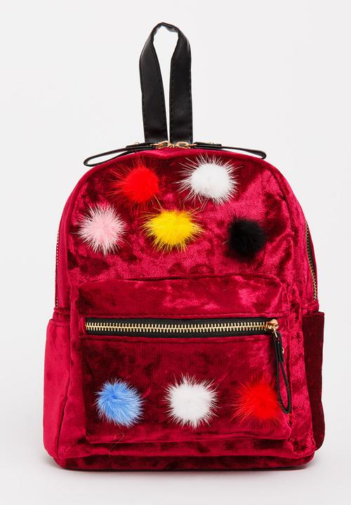 Pop Candy - Pom Pom Detailed Backpack Burgundy
