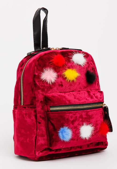 Pop Candy - Pom Pom Detailed Backpack Burgundy