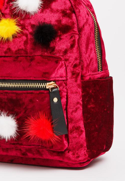 Pop Candy - Pom Pom Detailed Backpack Burgundy