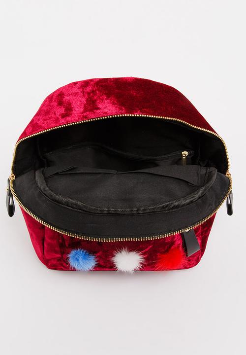 Pop Candy - Pom Pom Detailed Backpack Burgundy