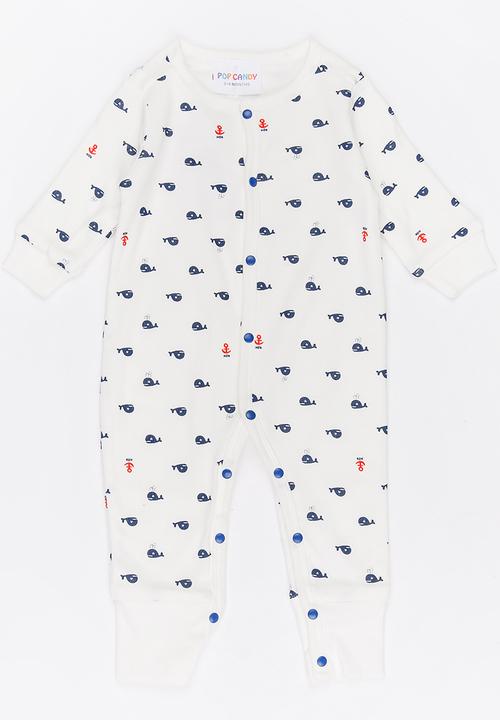 Pop Candy - Printed Sleepsuit Blue and White