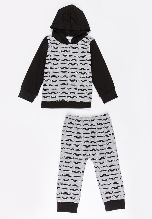 Pop Candy - Moustache printed hooded set  - grey & black 