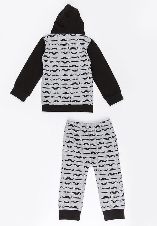 Pop Candy - Moustache printed hooded set  - grey & black 