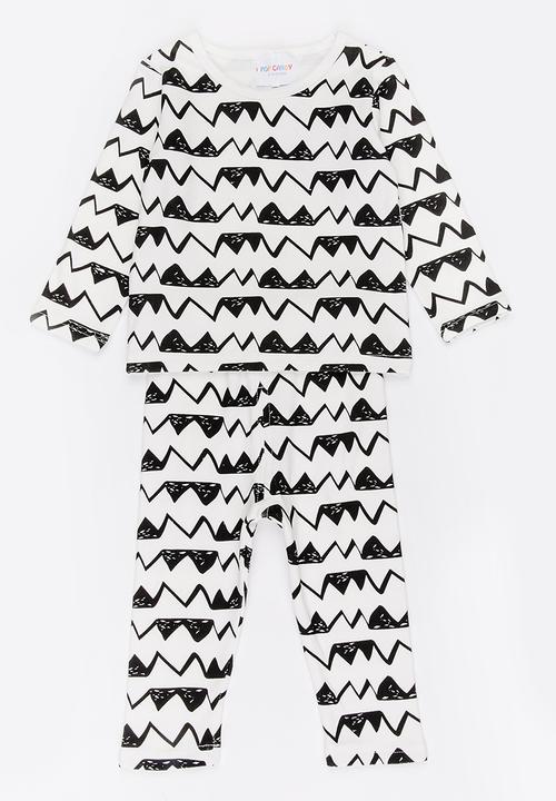 Pop Candy - Zig zag printed pj set - white 