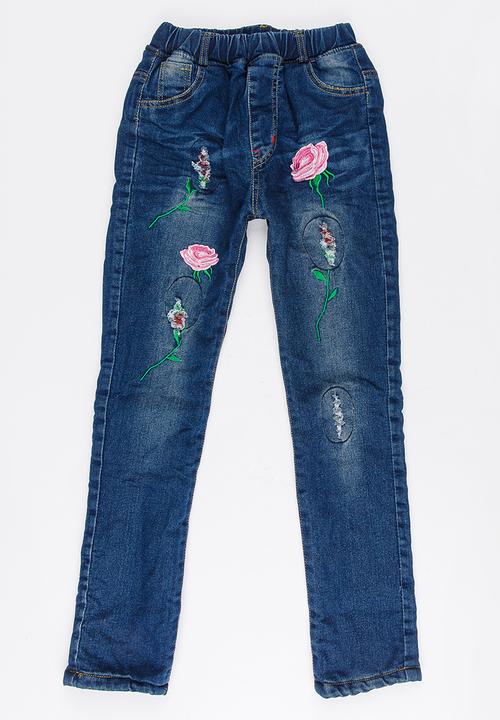 Pop Candy - Girls Printed  Jeans Blue