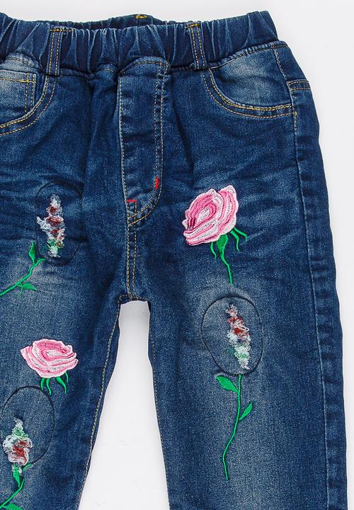 Pop Candy - Girls Printed  Jeans Blue
