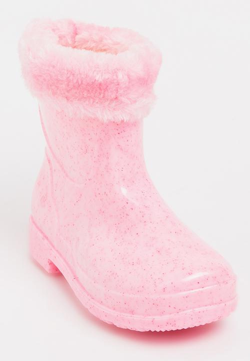 Pop Candy - Rain boot with fluffy trim - mid pink