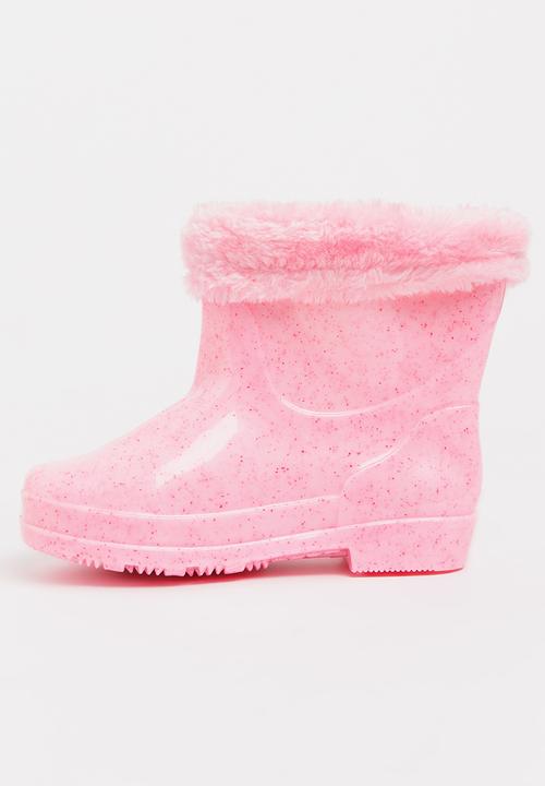 Pop Candy - Rain boot with fluffy trim - mid pink