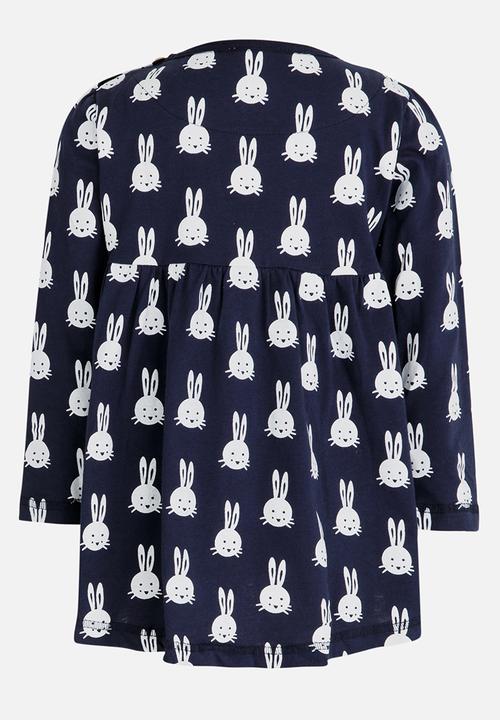 Pop Candy - Printed Long Sleeve Dress Navy & White