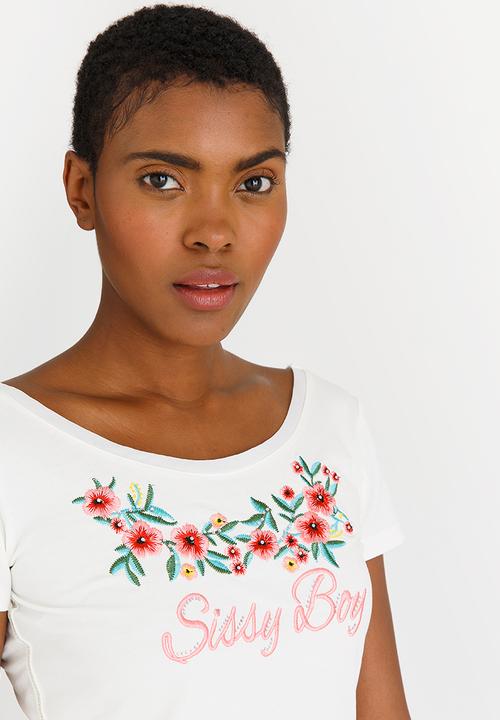 SISSY BOY - Embroidery Detail Tee Off White