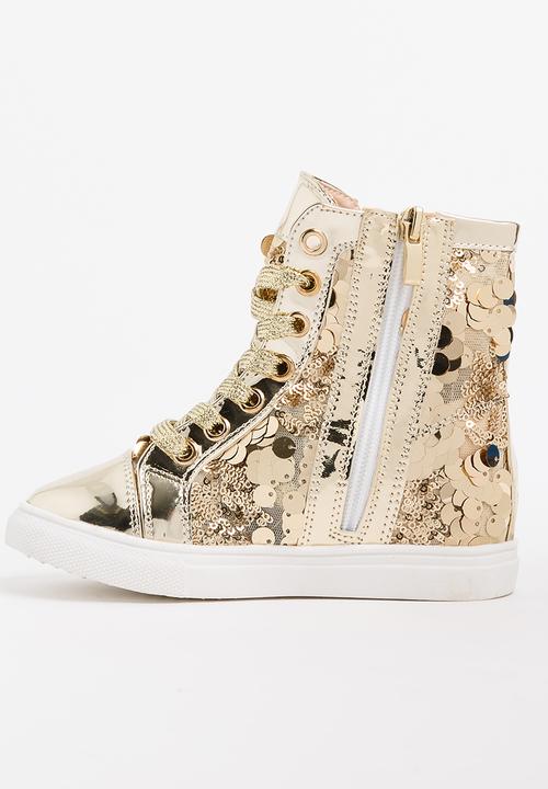 Pop Candy - Girls  Sparkle High Top Sneaker Gold