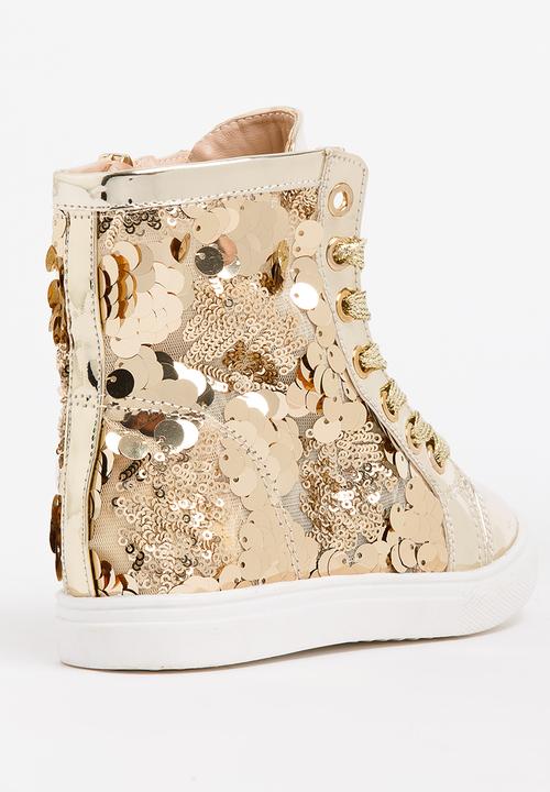 Pop Candy - Girls  Sparkle High Top Sneaker Gold