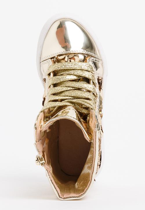 Pop Candy - Girls  Sparkle High Top Sneaker Gold