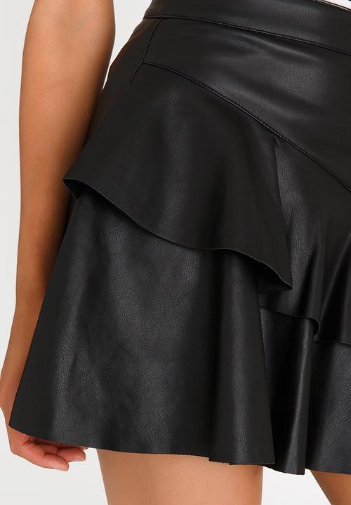 ONLY - Emma Leather Look Frill Skirt Black