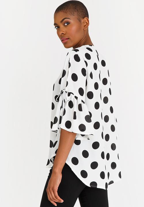 edit - Flutter Sleeve Blouse with Ties Black and White