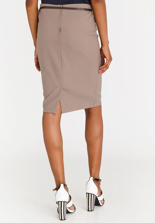 edit - Pencil Skirt with Belt Taupe