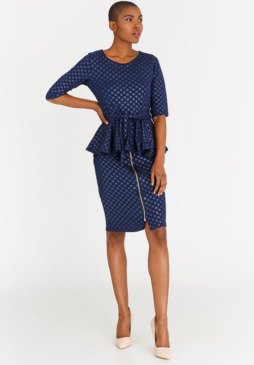 edit - Workwear Textured Peplum Top Navy