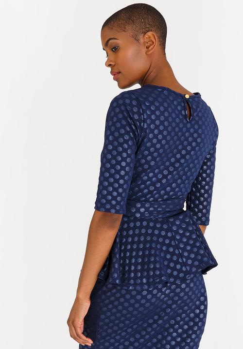 edit - Workwear Textured Peplum Top Navy