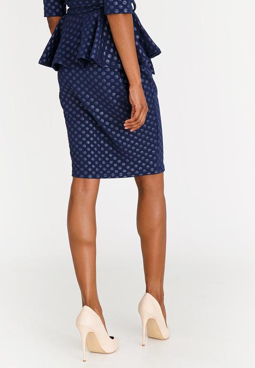 edit - Workwear Textured Skirt with Front Zip Navy