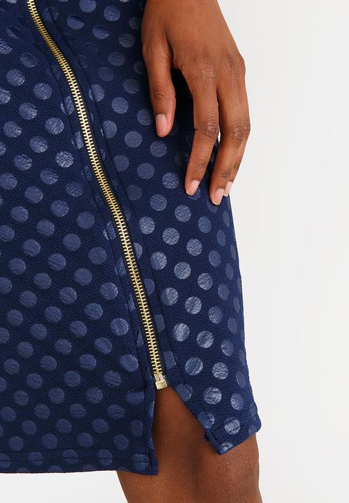 edit - Workwear Textured Skirt with Front Zip Navy