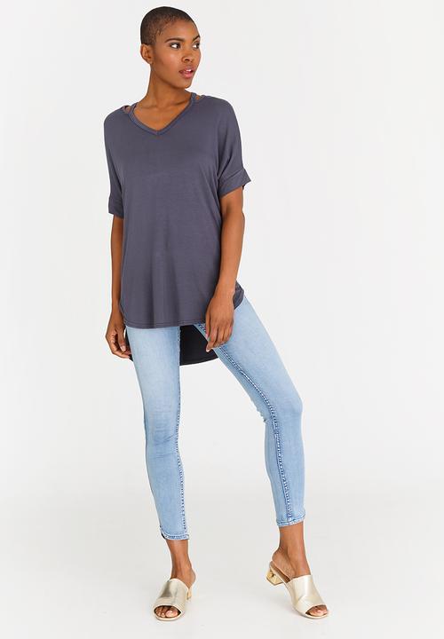 edit - Cut Out Neckline Oversized Top Charcoal