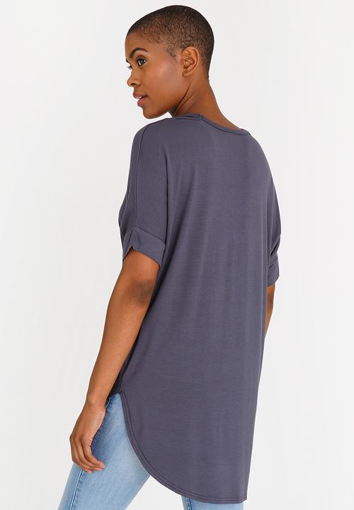 edit - Cut Out Neckline Oversized Top Charcoal