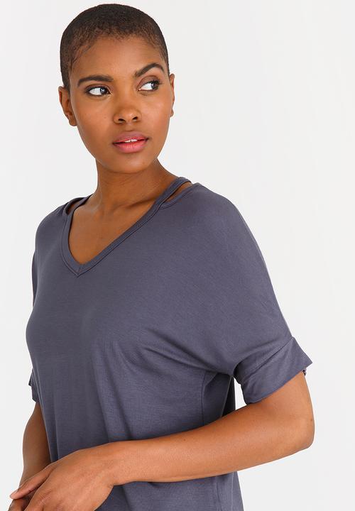 edit - Cut Out Neckline Oversized Top Charcoal