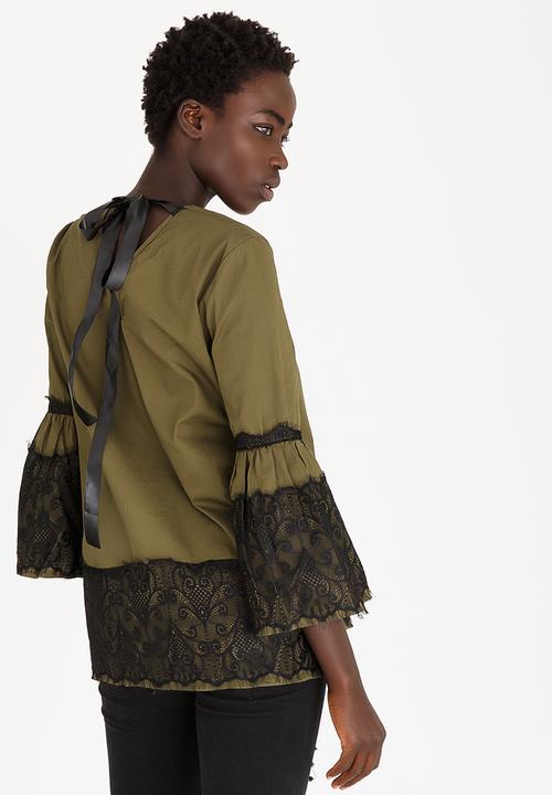 STYLE REPUBLIC - Lace Detail Blouse Dark Green