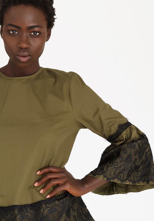 STYLE REPUBLIC - Lace Detail Blouse Dark Green