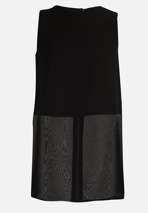 Rebel Republic - Longer Length Chiffon Layer Top Black