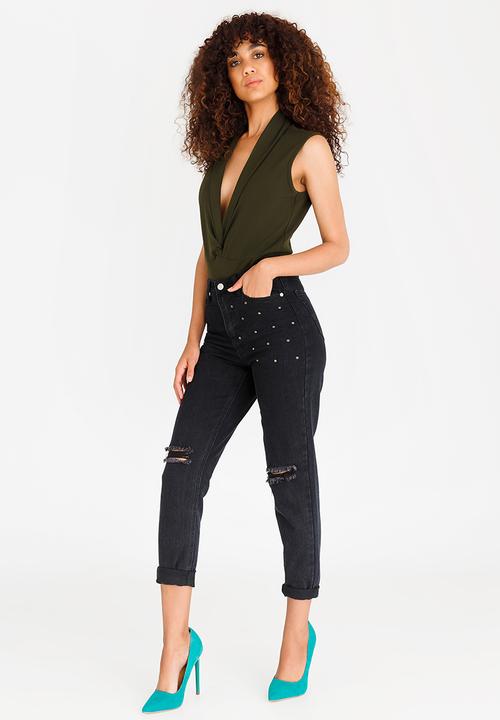 STYLE REPUBLIC - Knot Front Bodysuit Dark Green